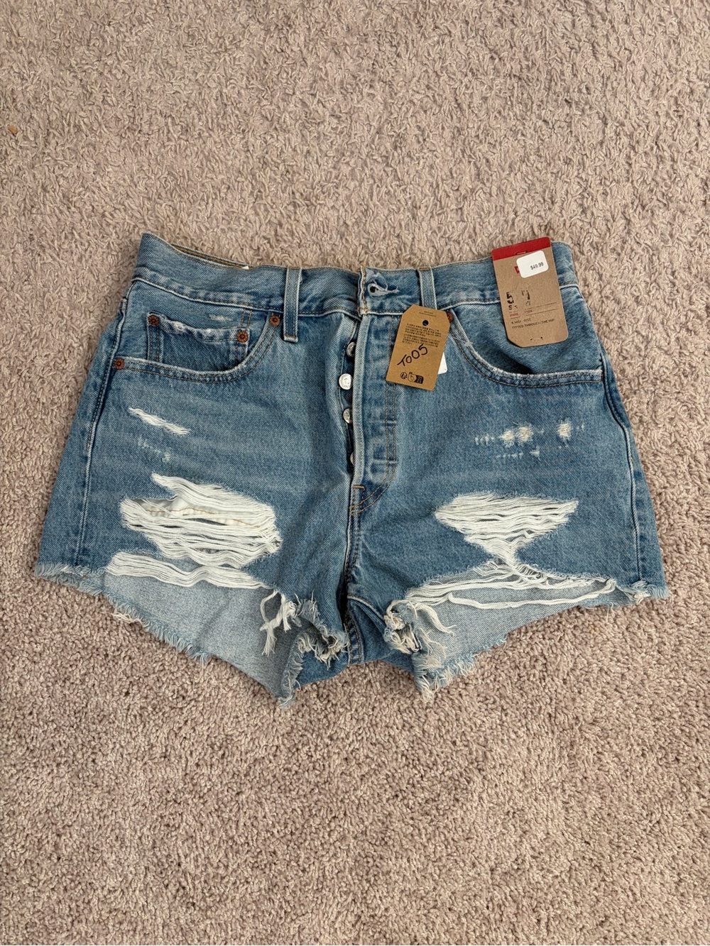 NEW 501 Levi’s Shorts size 30, ripped distressed light wash, no stretch